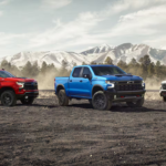 Three parked 2026 Chevrolet Silverado 1500 models